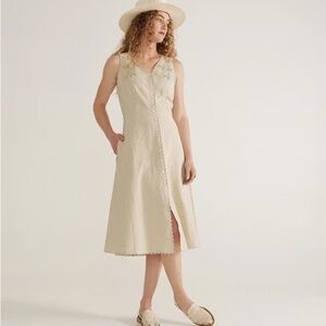 🆕 nwt Tecovas striped eyelet midi dress large green white linen striped scallop